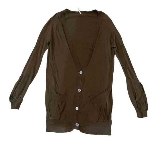 Free People Women's Small‎ Brown Button Front Cardigan Sweater - Picture 1 of 3